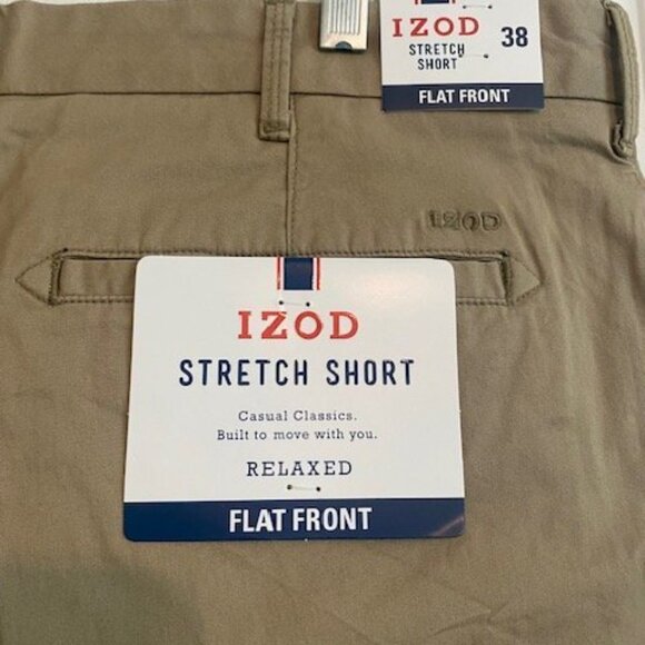 IZOD Shorts Khakis Chino Comfort Flat Front Relaxed Stretch Casual - Beige - Picture 5 of 6